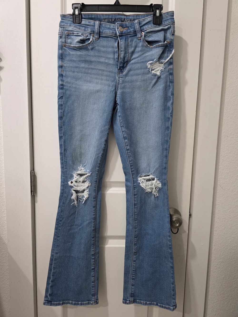 American Eagle Outfitters Light Blue Distressed Flare Jeans for Women
